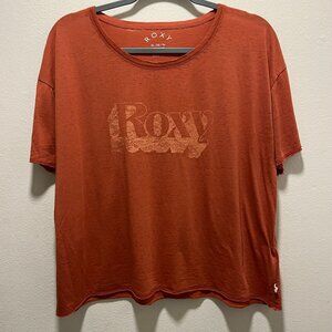Women’s Roxy T-Shirt Brown Casual Graphic Short Sleeve Shirt Size XL